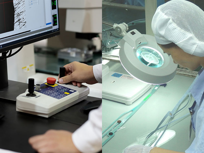 The scientist using magnifier in lab at Belmont, MI