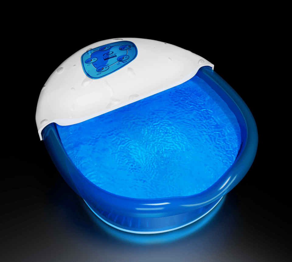 Electric foot bath with blue water basin and integrated control panel